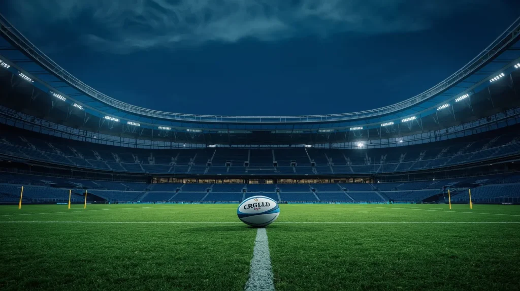 Rugby Ball on Field Awaiting League Stars Action